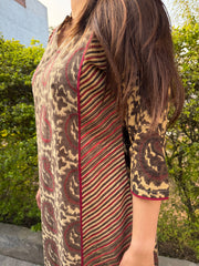 Ruhani Brown Rose Handblock Kurta from the side by Sanskritam