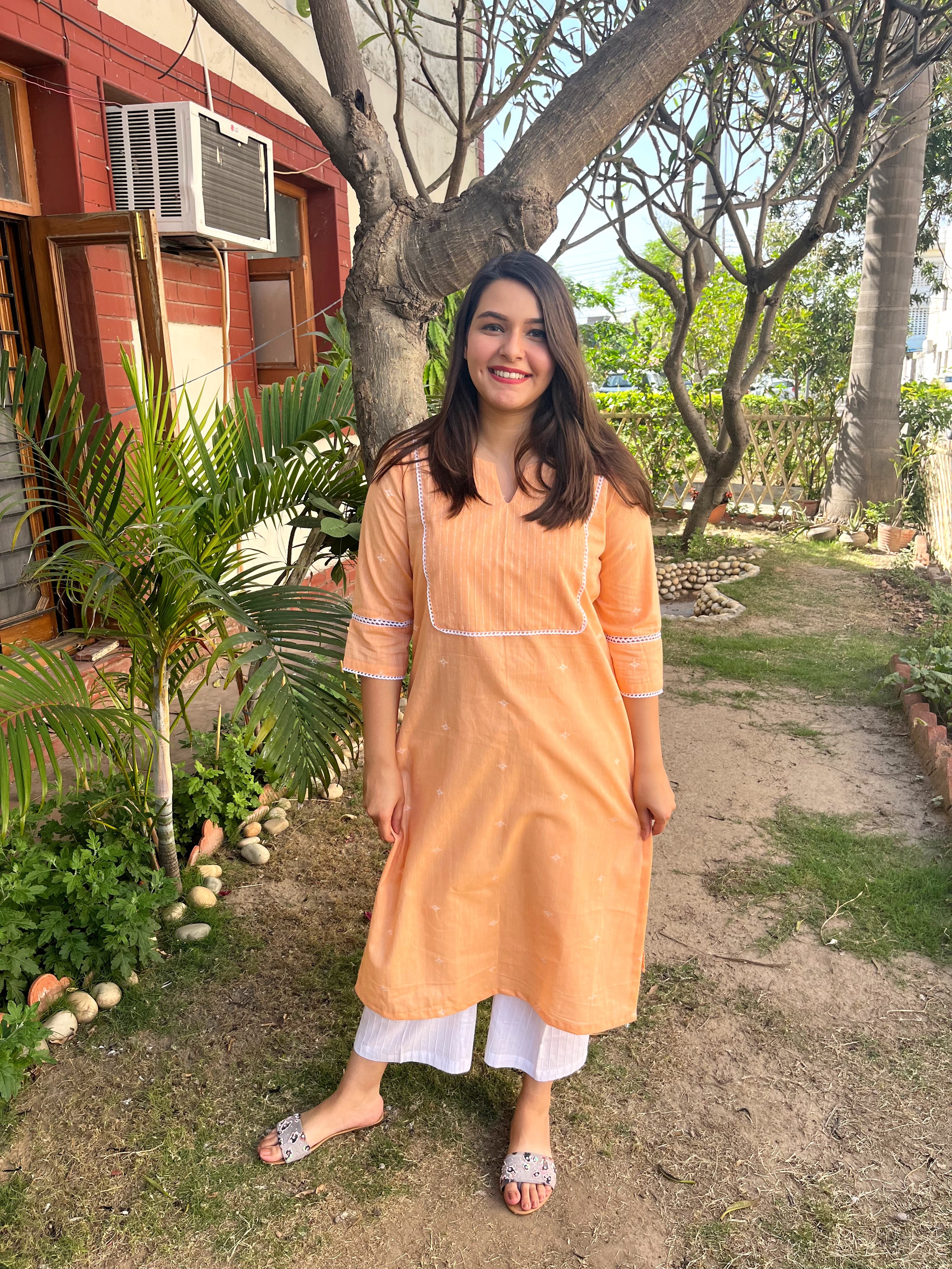 Peach Basic Yoke Kurta - MYSANSKRITAM