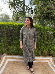 Brown ajrakh Yoke kurta