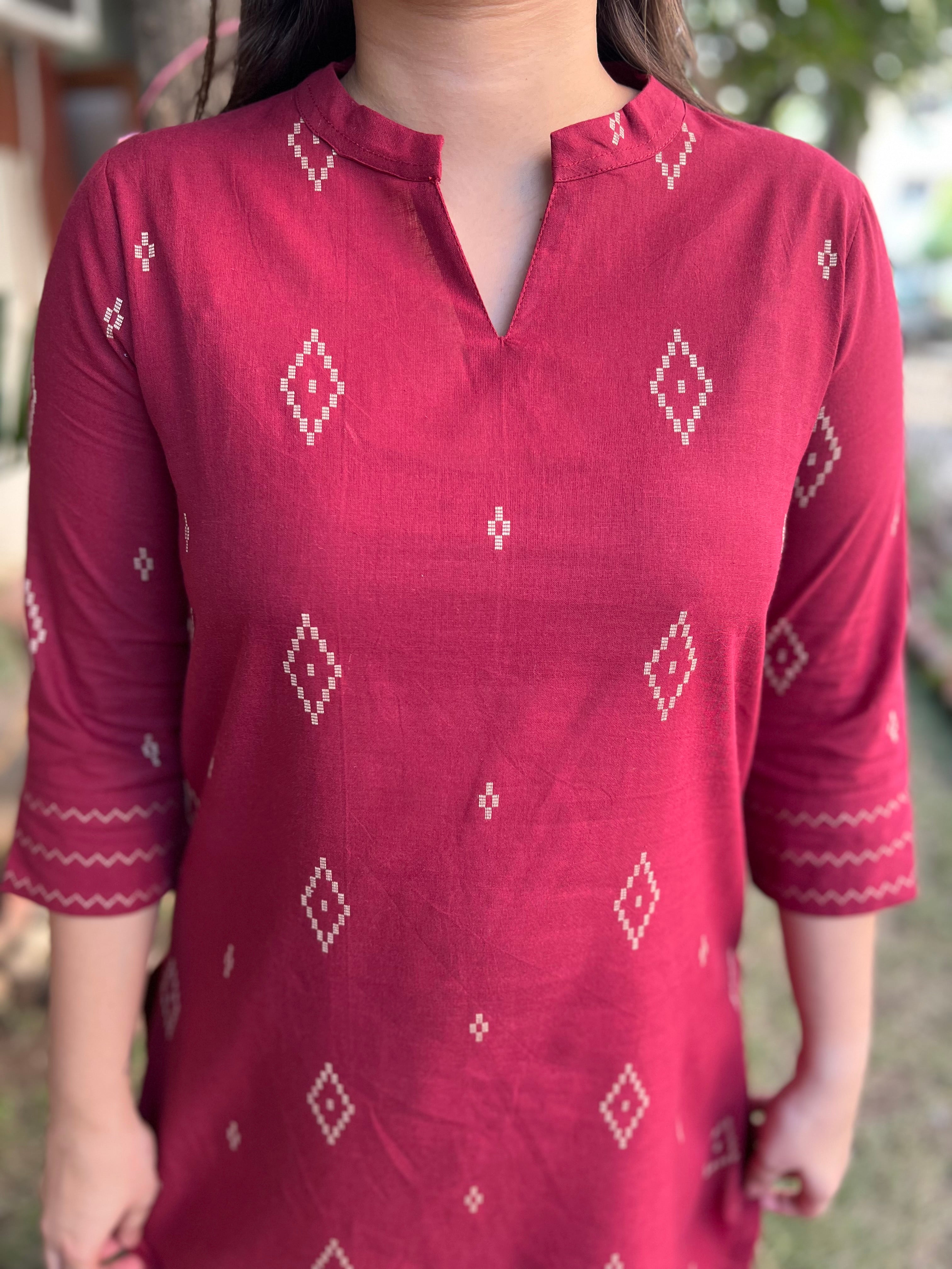 Maroon Diamond south cotton coord set - MYSANSKRITAM