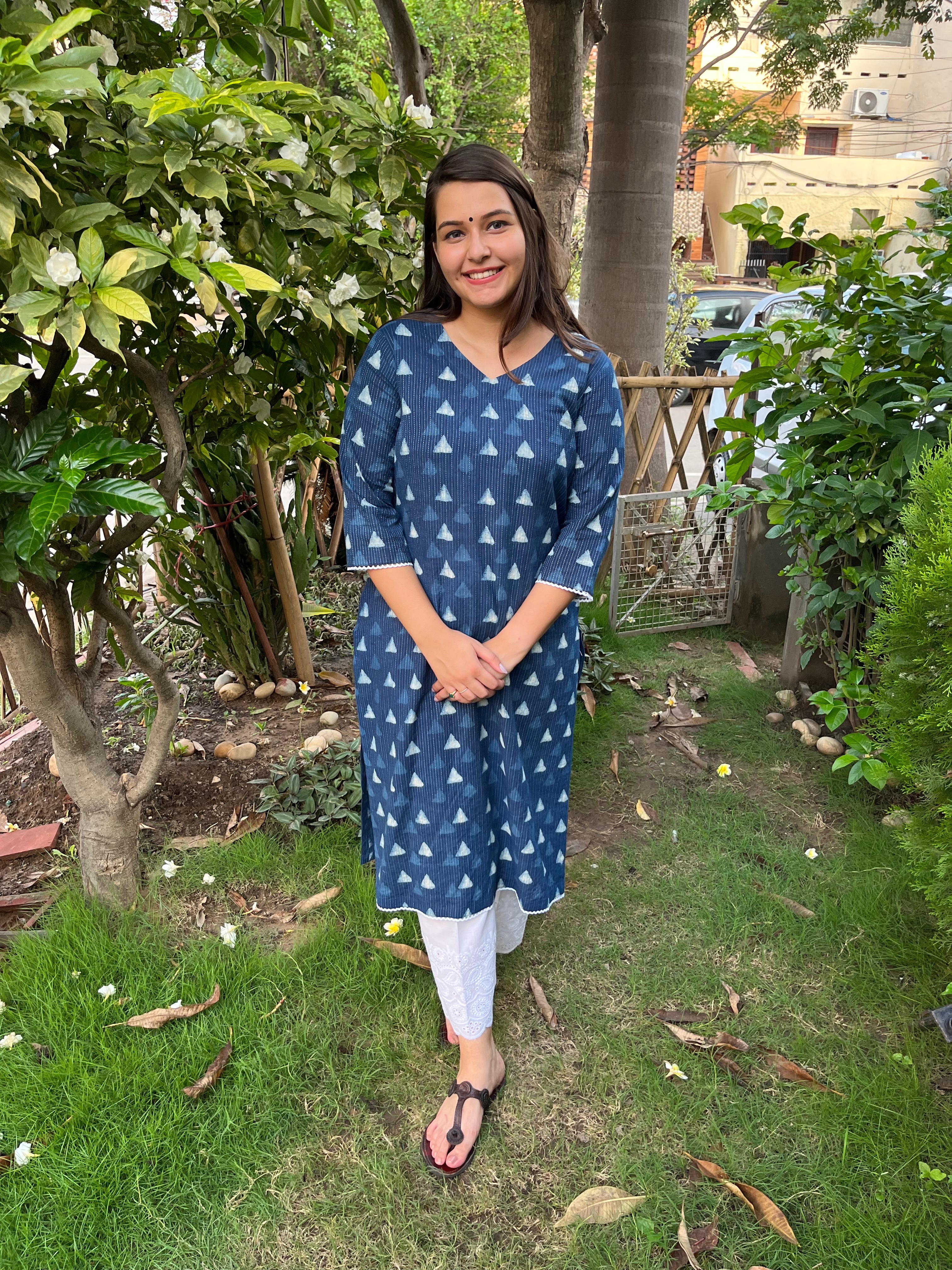 Indigo geometric Kantha kurta - MYSANSKRITAM