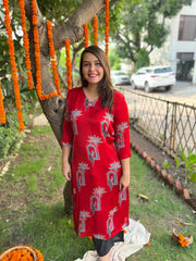 Bright Red Peacock Modal kurta - MYSANSKRITAM