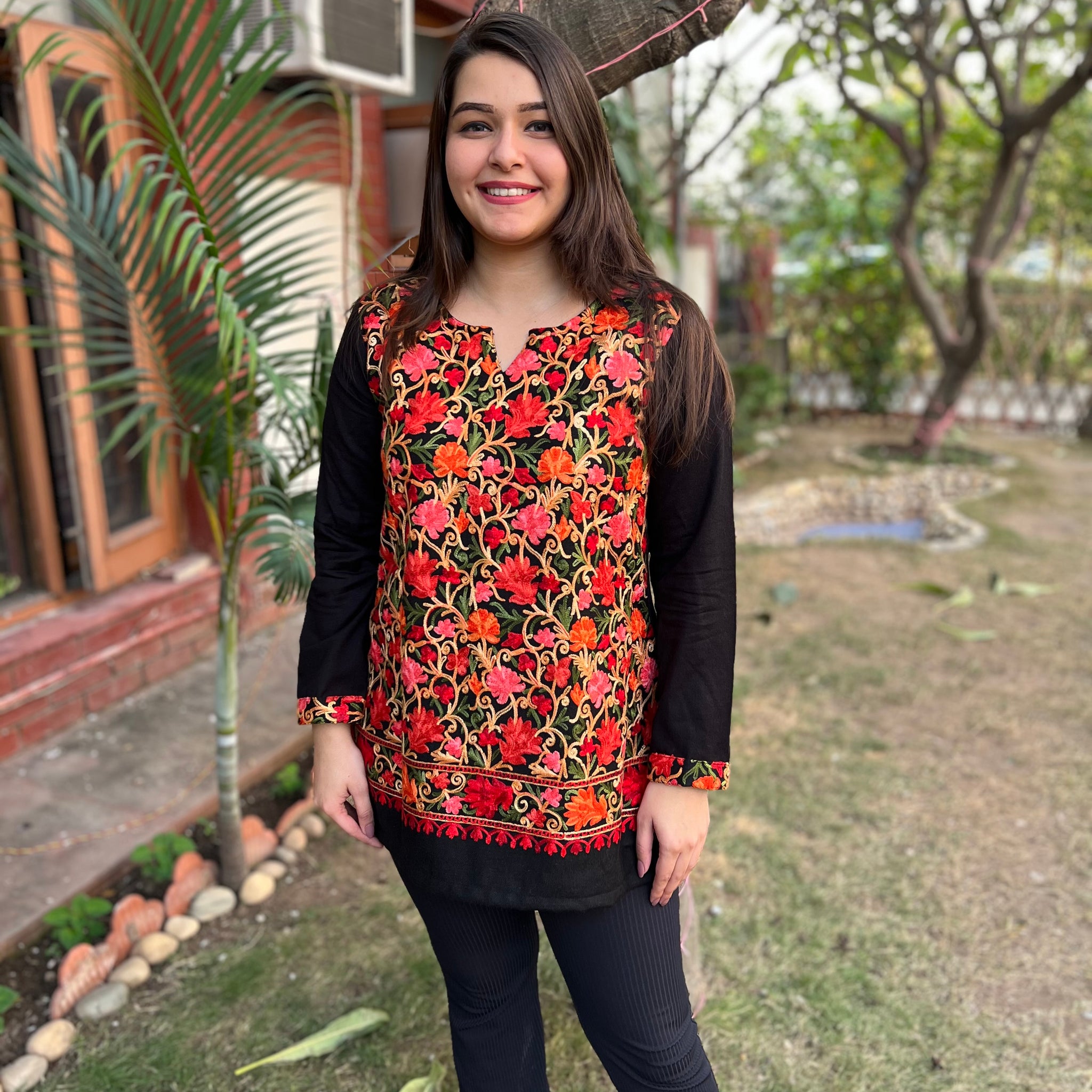 Black Kanni embroidered short kurti