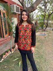 Black Kanni embroidered short kurti