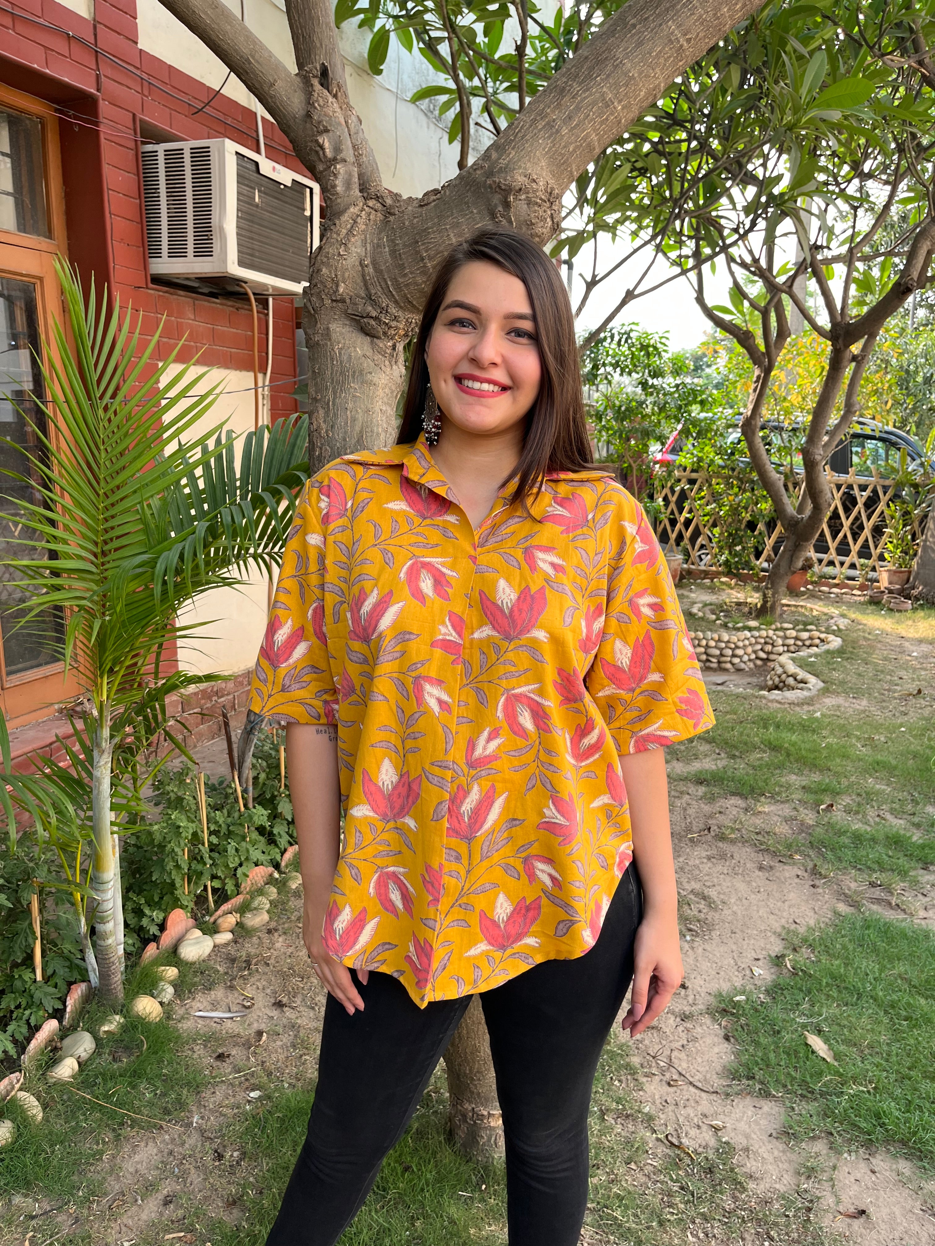 Mustard Floral Top - MYSANSKRITAM