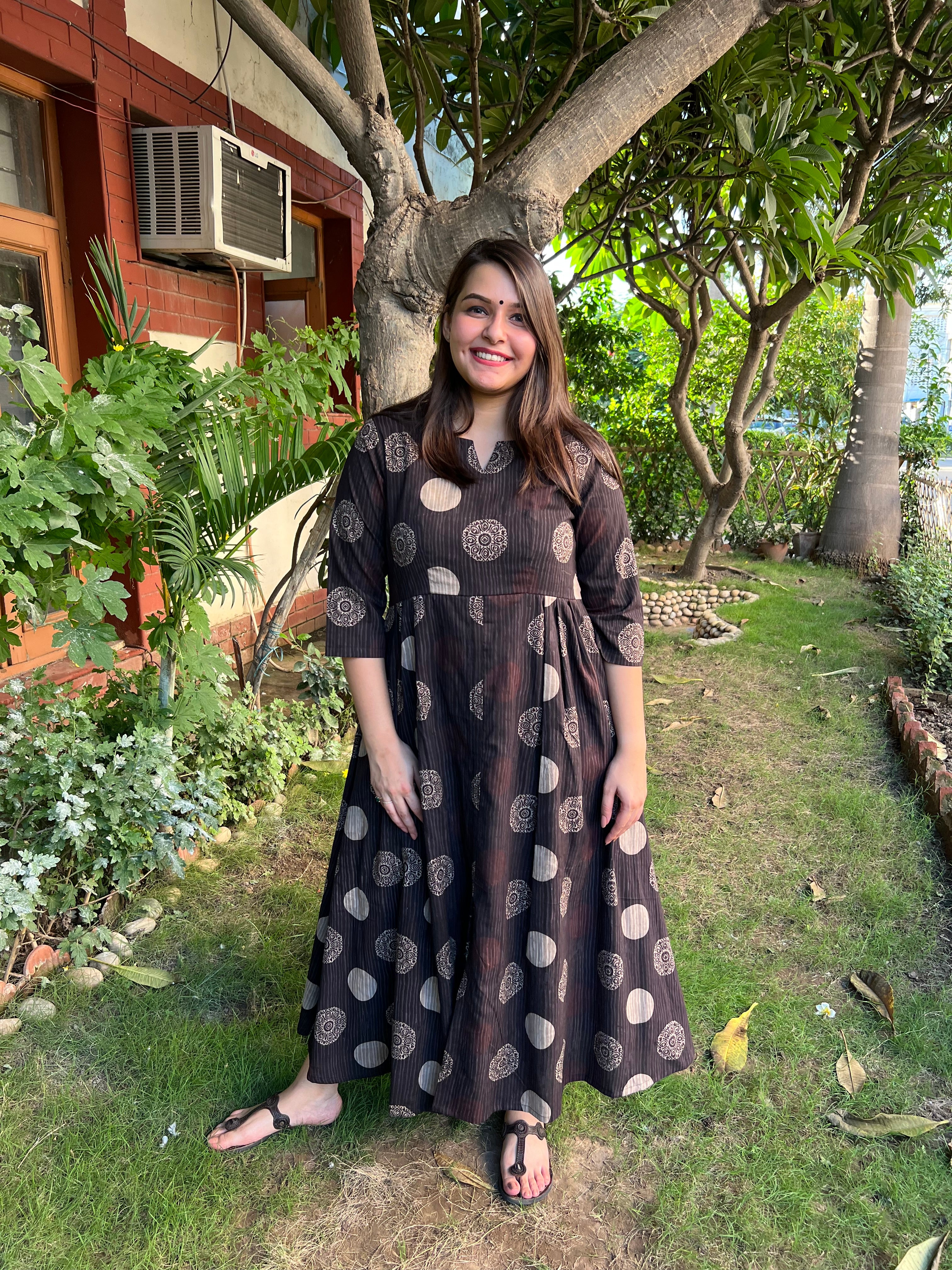 Handblock printed side gather dress - MYSANSKRITAM