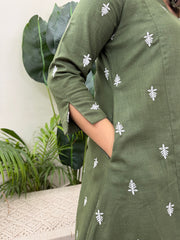 Leaf green embroidered Aline kurta