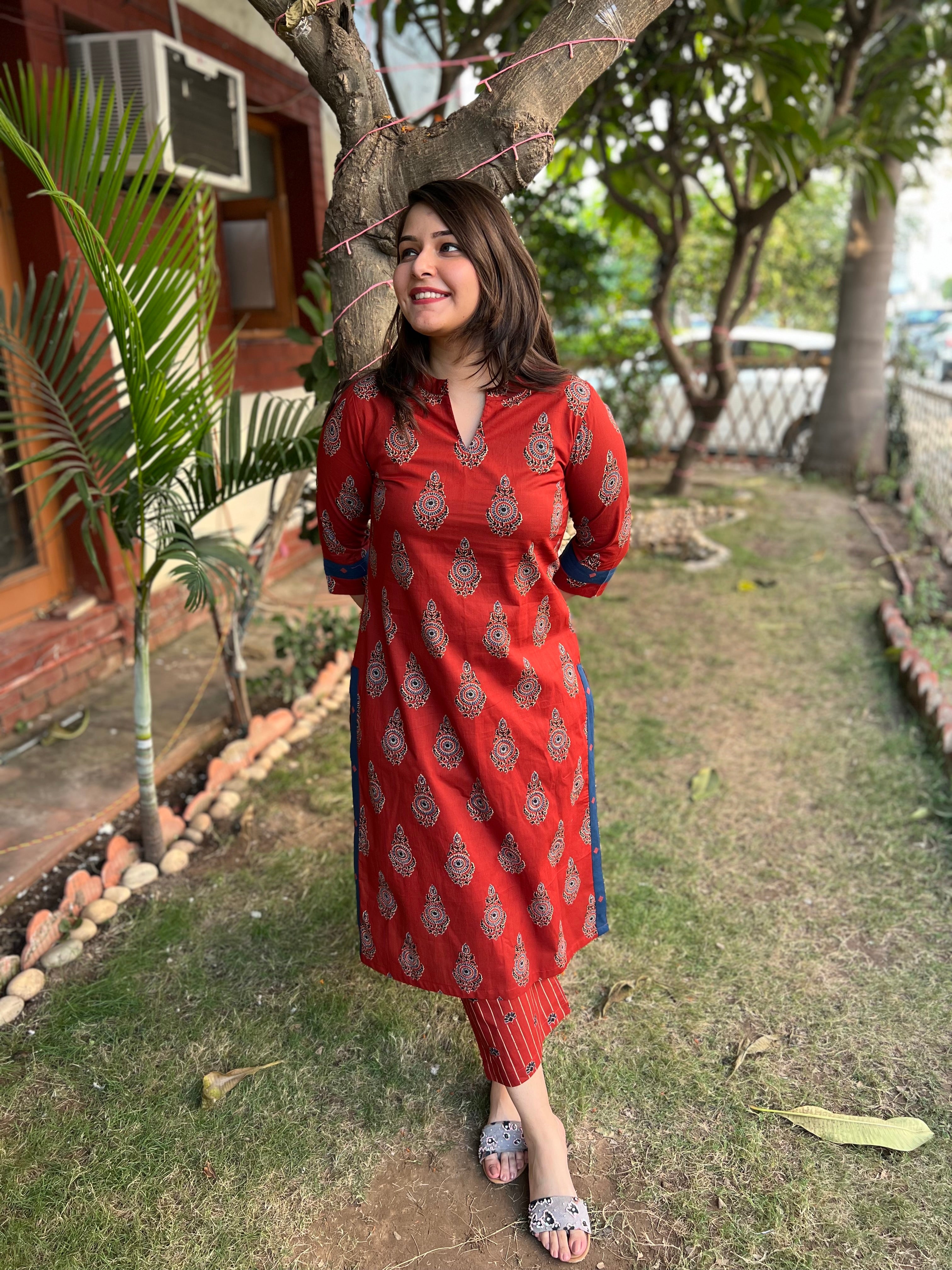 Maroon Sanganeri print coord set - MYSANSKRITAM