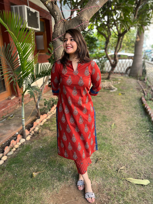 Maroon Sanganeri print coord set