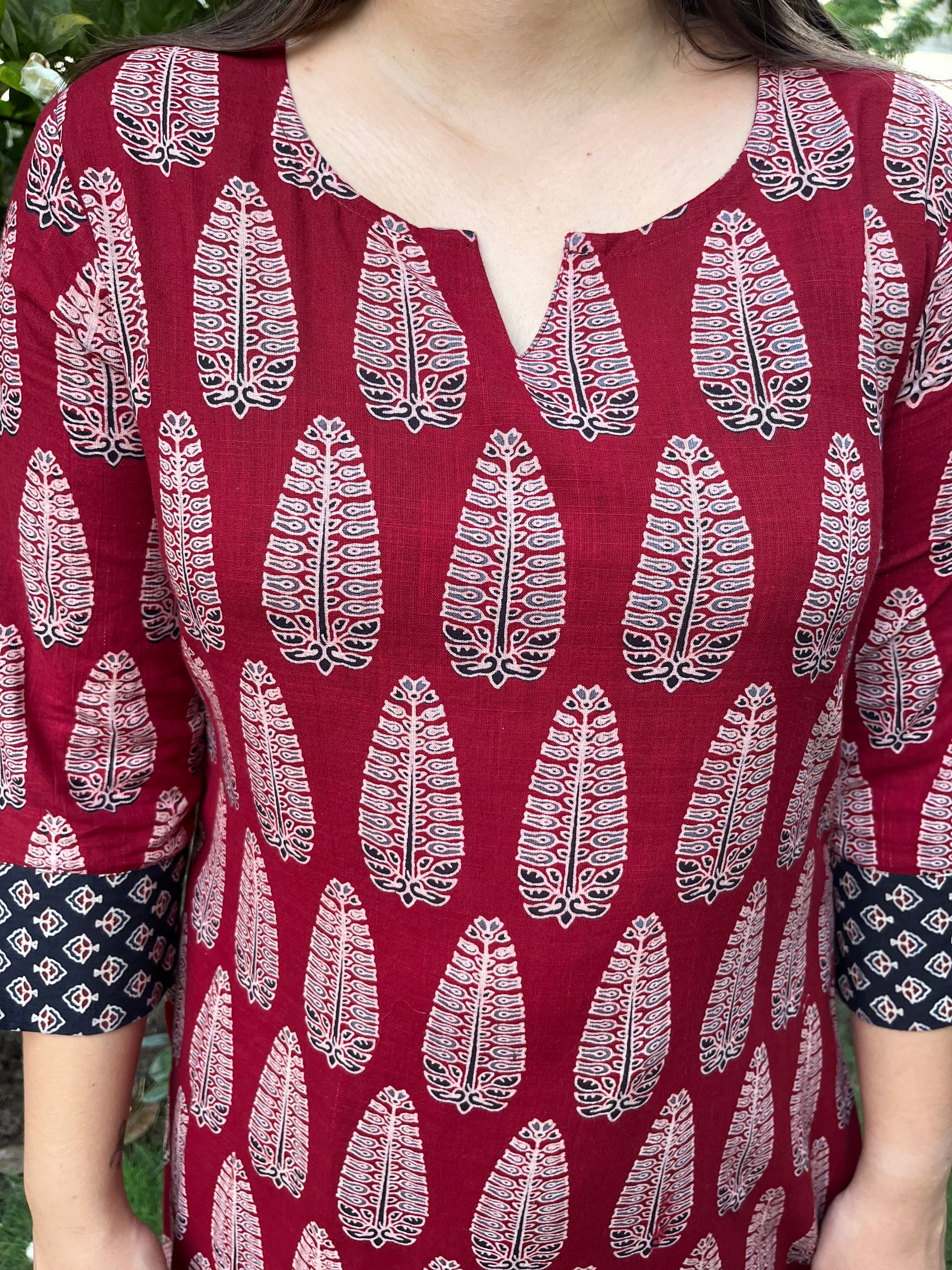 Maroon tree Ajrakh kurta - MYSANSKRITAM