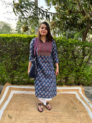 Blue Sanganeri yoke kurta