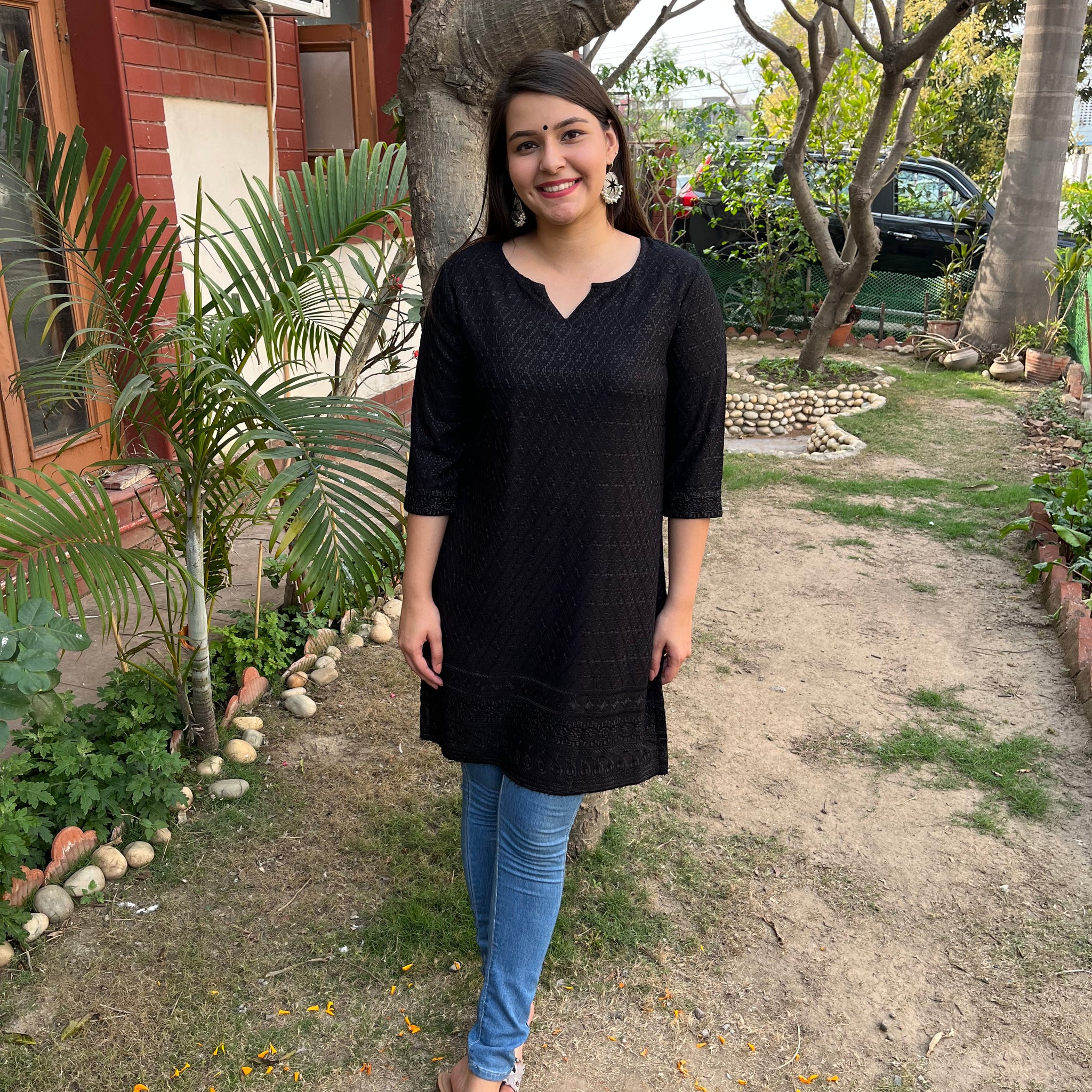 Black Rayon Chikan Kurti