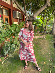 Pink White floral dress - MYSANSKRITAM