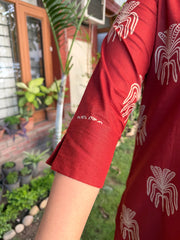 Rust Buta Ban Neck Kurta sleeve by MySanskritam