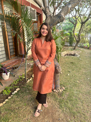Rust border woollen kurta