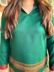 Green Kullu border woollen short kurti