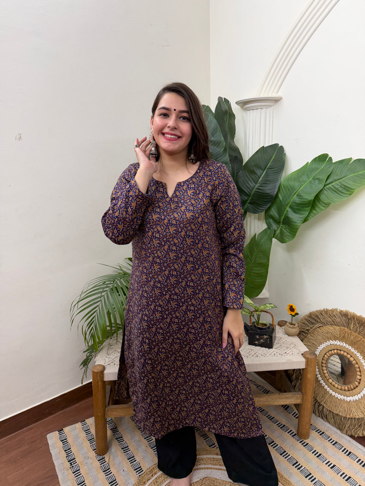 Blue floral woollen kurta