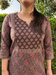 Brown ambi floral yoke kurta