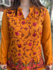 Mustard color Kanni embroidered short kurti