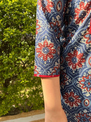 Red Yoke Printed Cotton Kurta