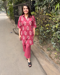 Pink Ambi back pleat coord set