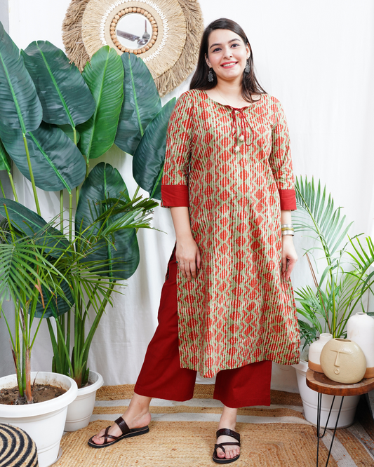 Mehendi green Sanganeri kurta