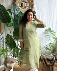 Pastel Green Buti Mulmul Chanderi Kurta Dupatta Set