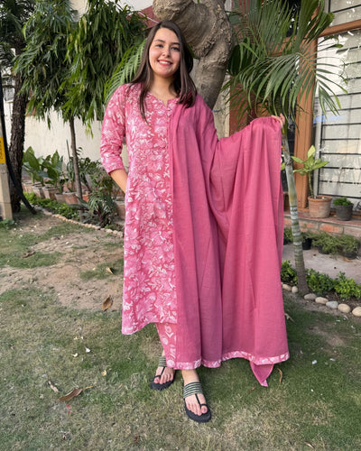 Pink sanganeri Aline full suit set