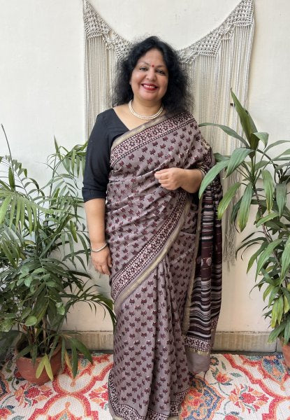 Maroon Lotus Chanderi saree - MYSANSKRITAM