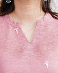 Pink floral embroidered linen kurta