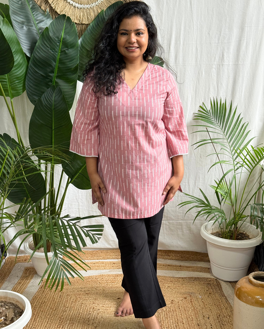 Pastel Pink Arrowline Short Kurti