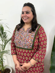 Maroon kantha yoke kurta