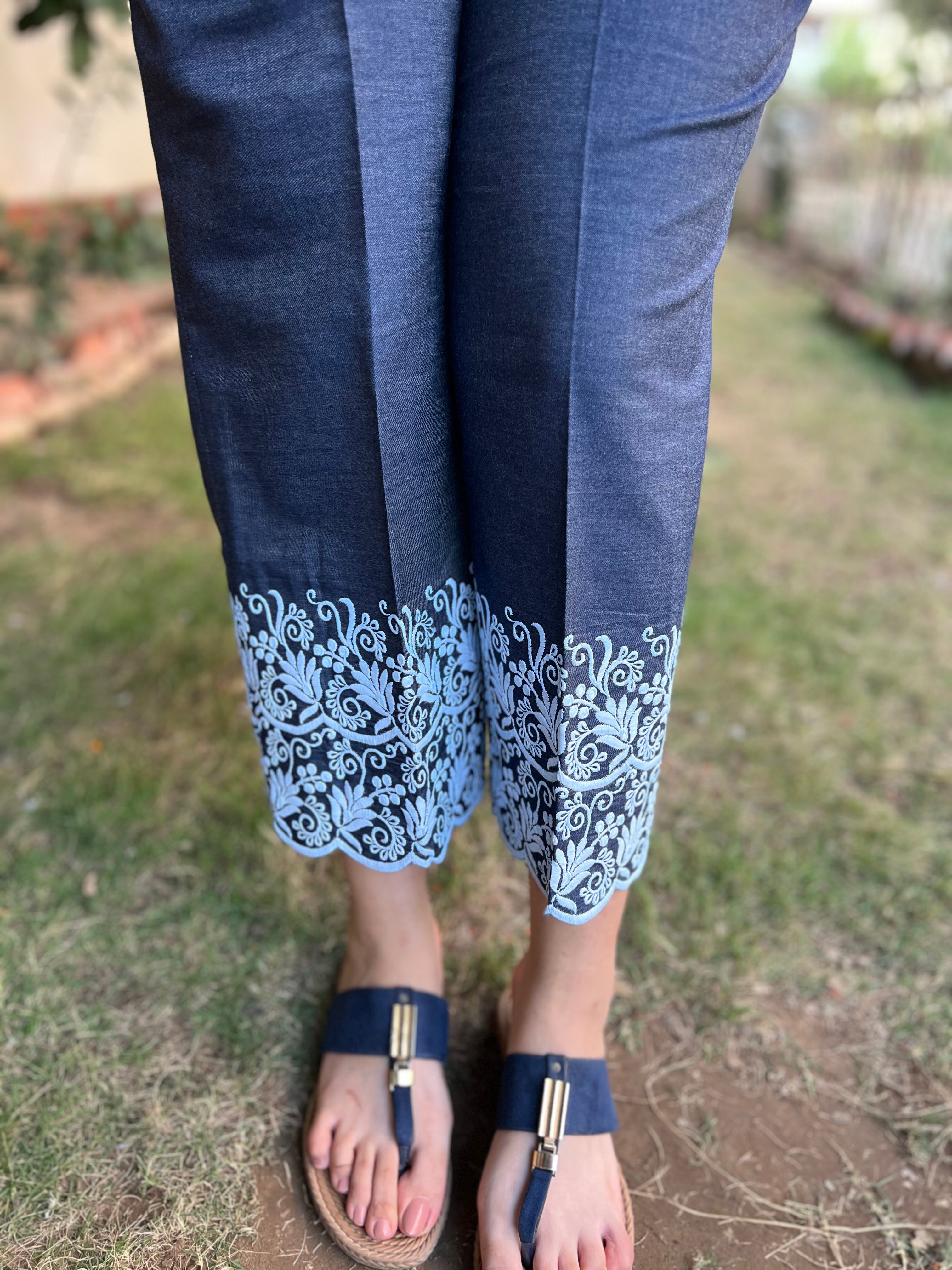 Soft denim embroidered coord set - MYSANSKRITAM