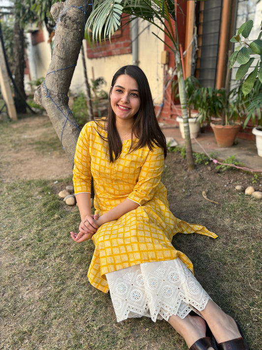 Haldi yellow geomtric kurta