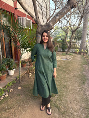 Green South Cotton Aline Kurta