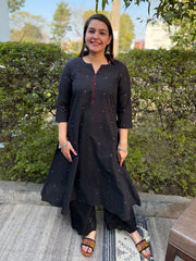 Black A-line South Cotton Kurta Only by Sanskritam