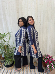 Royal Blue Floral Embroidered Shirt - MYSANSKRITAM