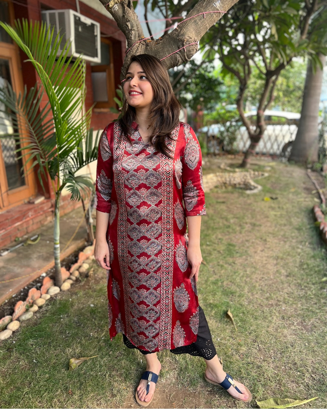 Maroon designer panel Modal silk kurta