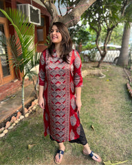 Maroon designer panel Modal silk kurta