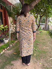 Beige jaal straight kurta from the back by Sanskritam