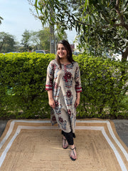 Grey Big rose kurta