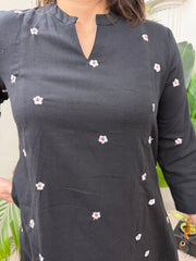 Black small flower embroidered aline kurta