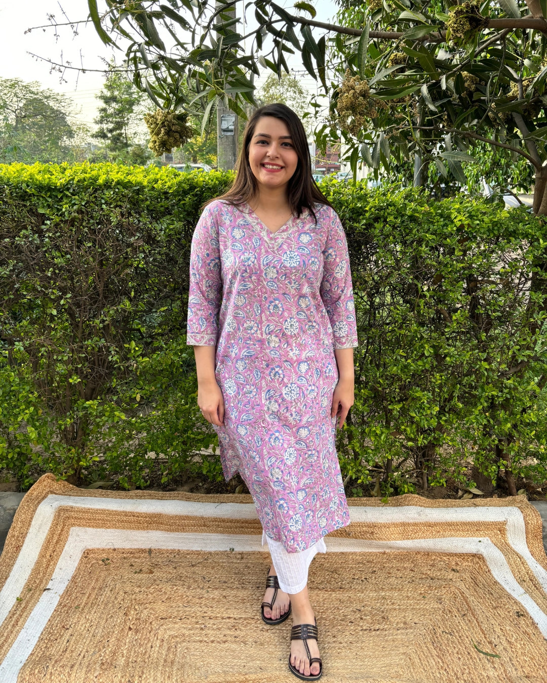 Lavender handblock printed kurta