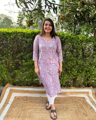Lavender handblock printed kurta