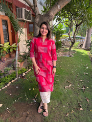 Red Geometric ban neck Kurta