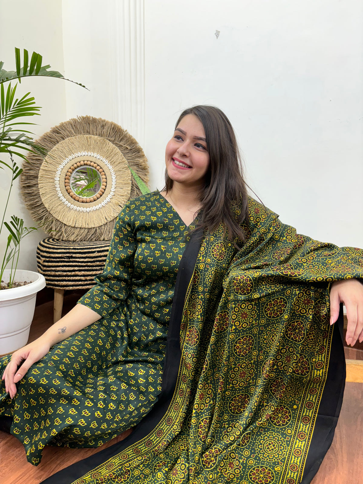 Green rose modal kurta duppata set
