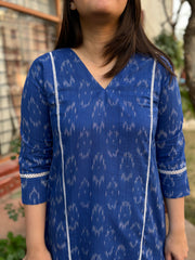 Blue Ikkat Aline kurta with Pocket