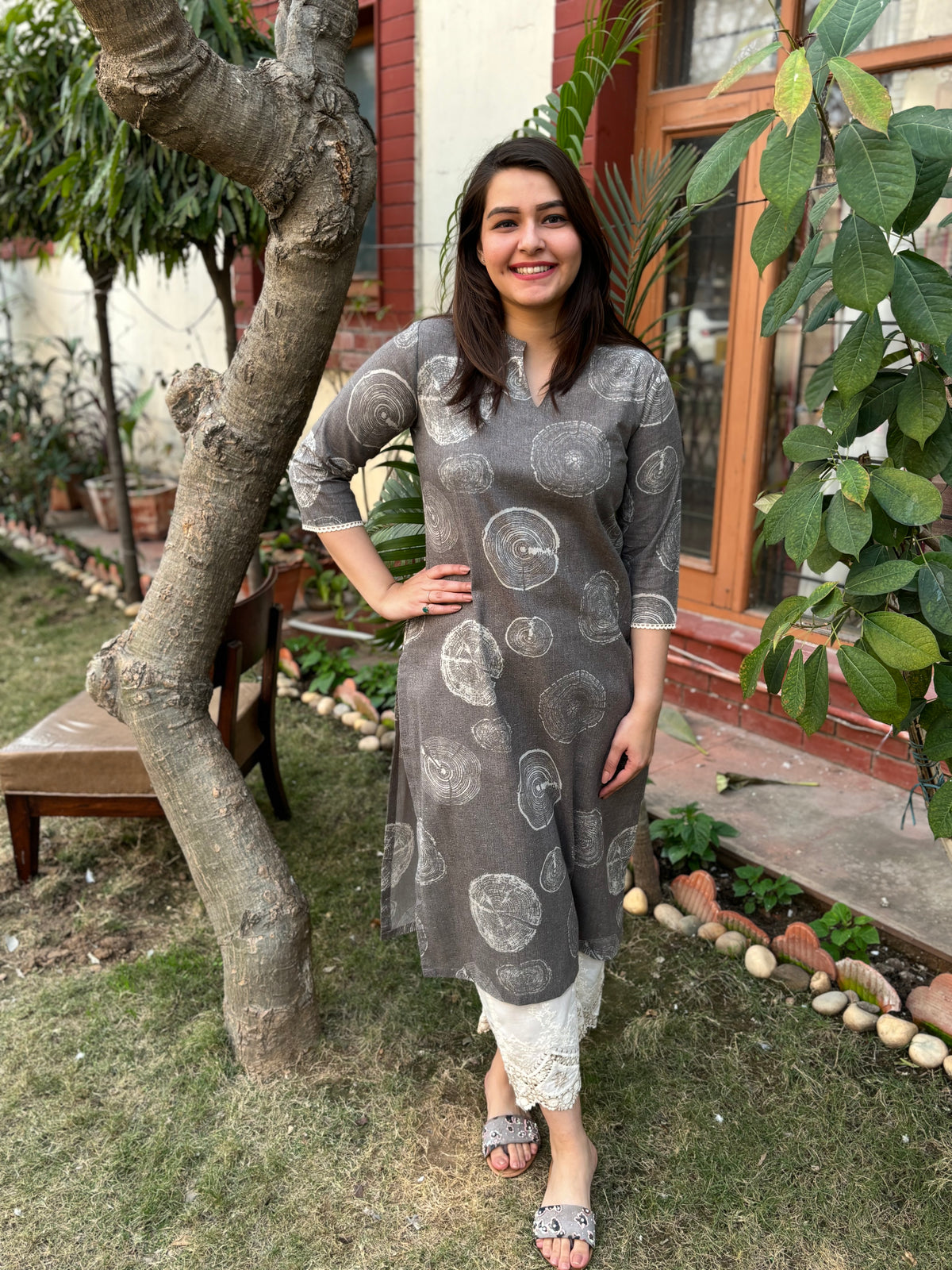 Grey circle Digital print kurta