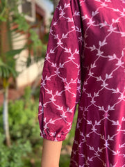 Onion Pink Jaal bagru dress with Pockets - MYSANSKRITAM