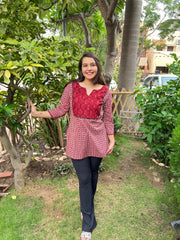 Maroon lines yoke kurti - MYSANSKRITAM